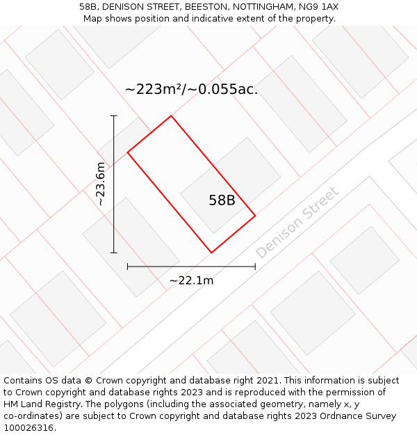 58B, DENISON STREET, BEESTON, NOTTINGHAM, NG9 1AX: Plot and title map