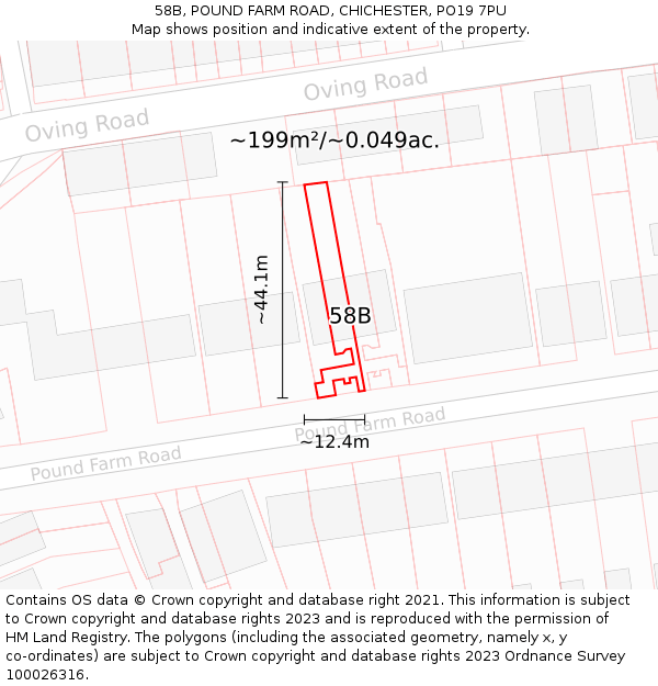 58B, POUND FARM ROAD, CHICHESTER, PO19 7PU: Plot and title map