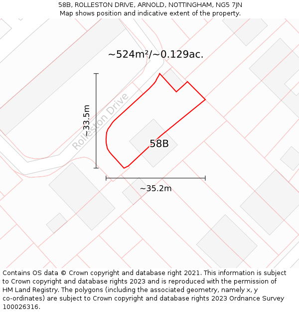 58B, ROLLESTON DRIVE, ARNOLD, NOTTINGHAM, NG5 7JN: Plot and title map