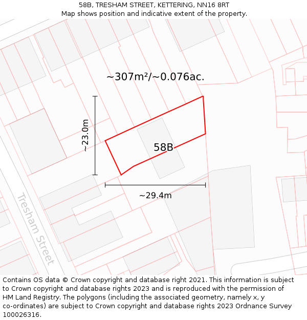 58B, TRESHAM STREET, KETTERING, NN16 8RT: Plot and title map