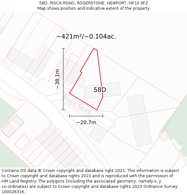 58D, RISCA ROAD, ROGERSTONE, NEWPORT, NP10 9FZ: Plot and title map