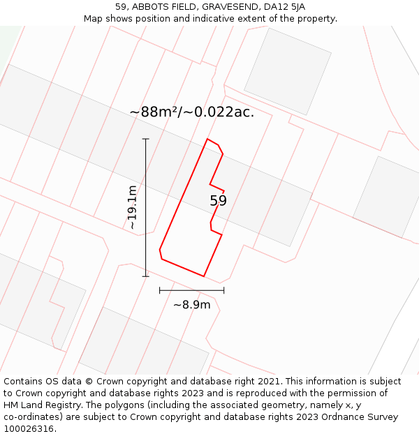 59, ABBOTS FIELD, GRAVESEND, DA12 5JA: Plot and title map
