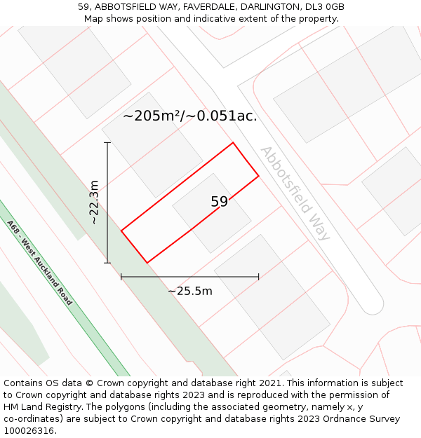 59, ABBOTSFIELD WAY, FAVERDALE, DARLINGTON, DL3 0GB: Plot and title map