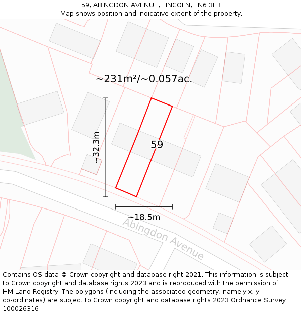 59, ABINGDON AVENUE, LINCOLN, LN6 3LB: Plot and title map