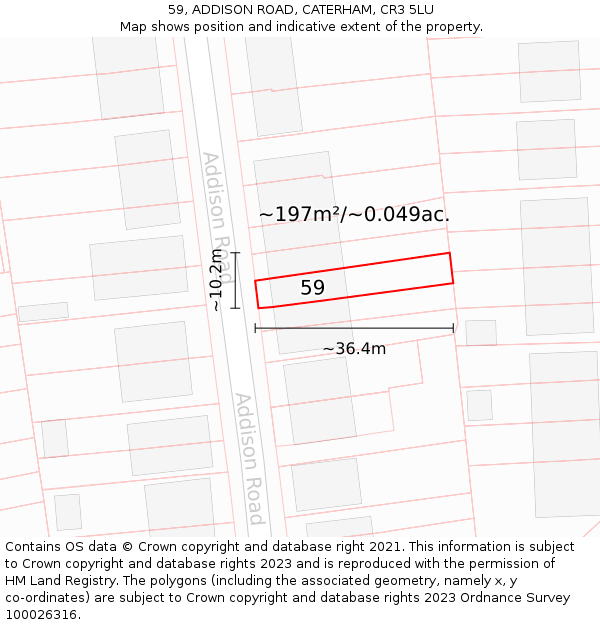 59, ADDISON ROAD, CATERHAM, CR3 5LU: Plot and title map