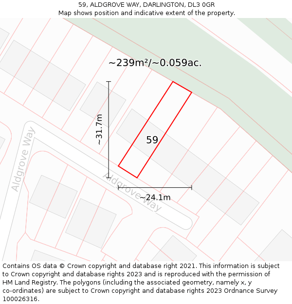 59, ALDGROVE WAY, DARLINGTON, DL3 0GR: Plot and title map