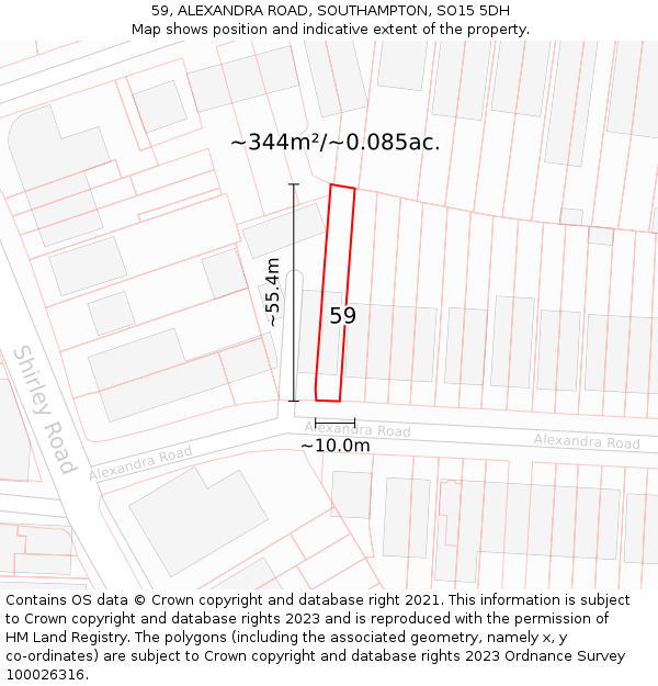 59, ALEXANDRA ROAD, SOUTHAMPTON, SO15 5DH: Plot and title map