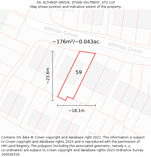 59, ALTHROP GROVE, STOKE-ON-TRENT, ST3 1UF: Plot and title map