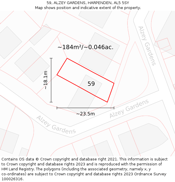 59, ALZEY GARDENS, HARPENDEN, AL5 5SY: Plot and title map