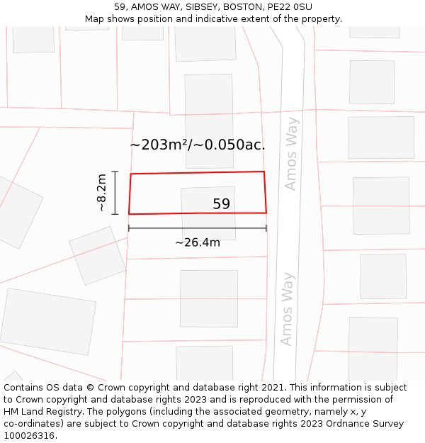59, AMOS WAY, SIBSEY, BOSTON, PE22 0SU: Plot and title map