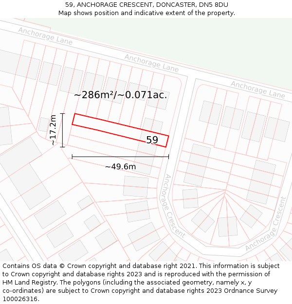 59, ANCHORAGE CRESCENT, DONCASTER, DN5 8DU: Plot and title map