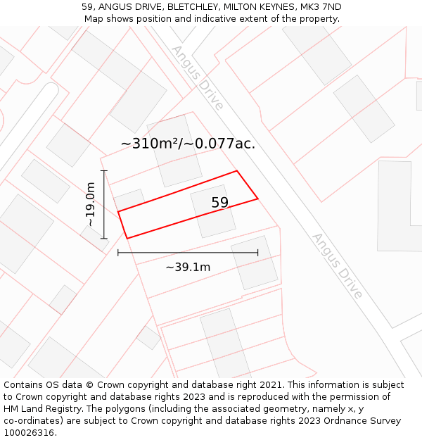 59, ANGUS DRIVE, BLETCHLEY, MILTON KEYNES, MK3 7ND: Plot and title map