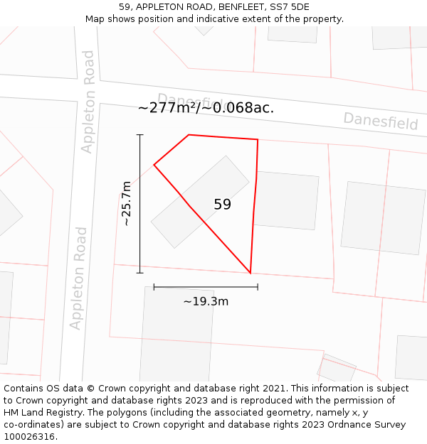 59, APPLETON ROAD, BENFLEET, SS7 5DE: Plot and title map