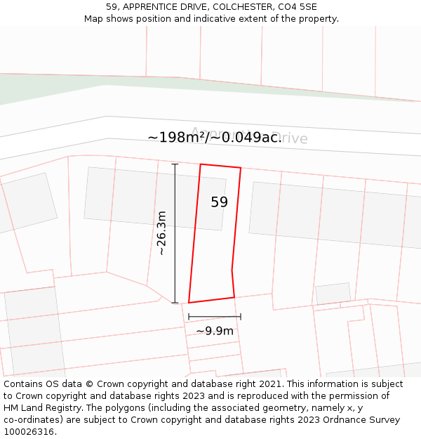 59, APPRENTICE DRIVE, COLCHESTER, CO4 5SE: Plot and title map