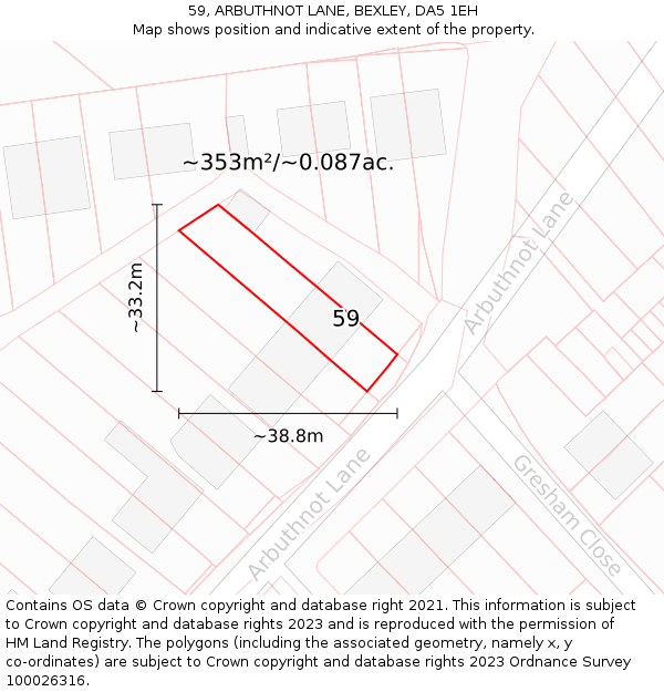 59, ARBUTHNOT LANE, BEXLEY, DA5 1EH: Plot and title map