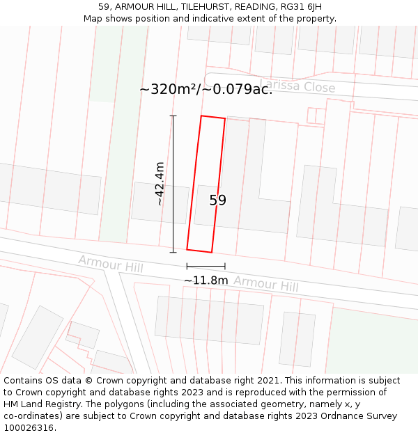 59, ARMOUR HILL, TILEHURST, READING, RG31 6JH: Plot and title map