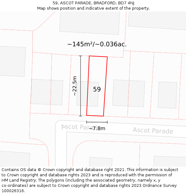 59, ASCOT PARADE, BRADFORD, BD7 4NJ: Plot and title map