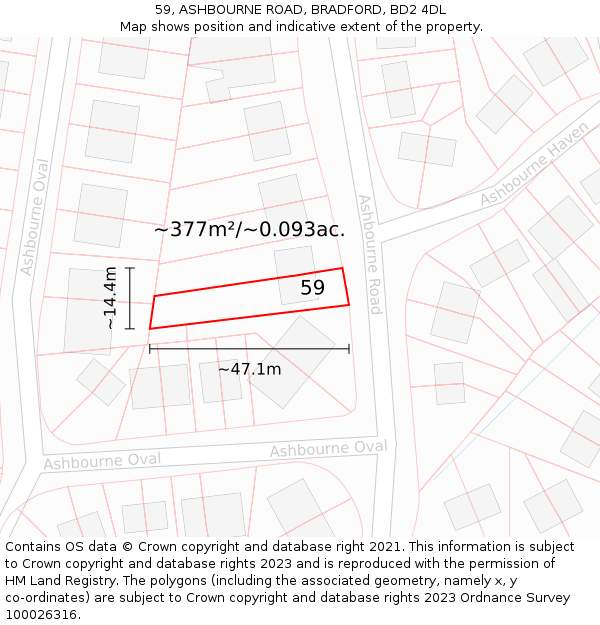 59, ASHBOURNE ROAD, BRADFORD, BD2 4DL: Plot and title map