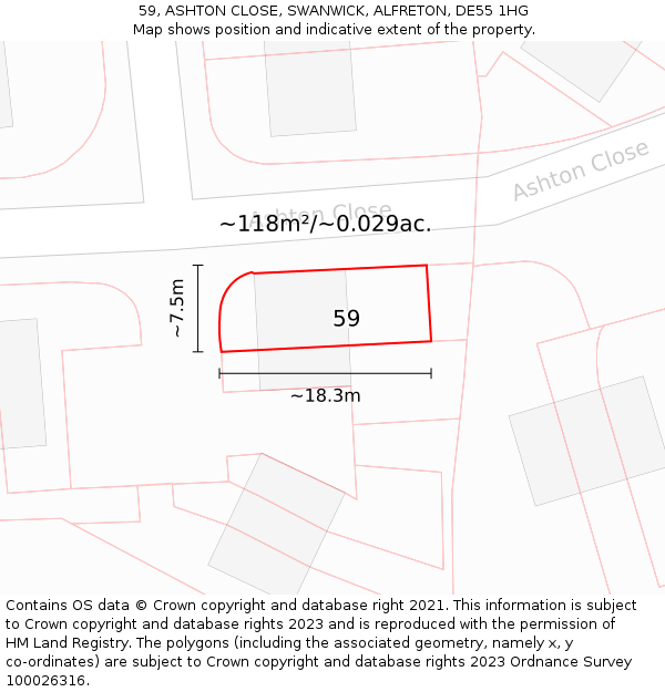 59, ASHTON CLOSE, SWANWICK, ALFRETON, DE55 1HG: Plot and title map