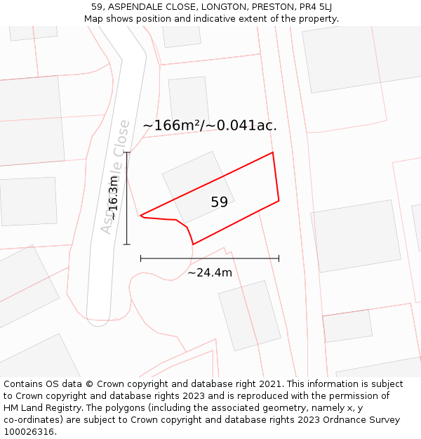 59, ASPENDALE CLOSE, LONGTON, PRESTON, PR4 5LJ: Plot and title map