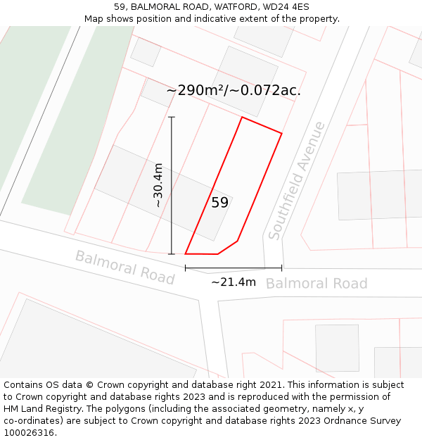59, BALMORAL ROAD, WATFORD, WD24 4ES: Plot and title map