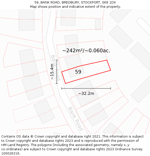 59, BANK ROAD, BREDBURY, STOCKPORT, SK6 1DX: Plot and title map