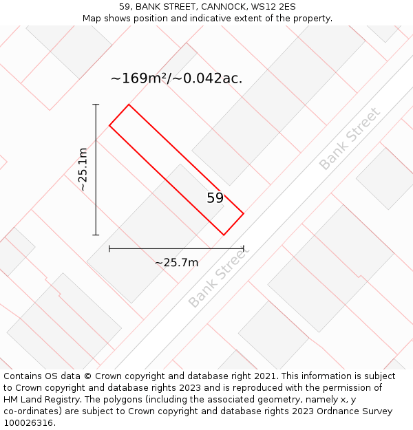 59, BANK STREET, CANNOCK, WS12 2ES: Plot and title map