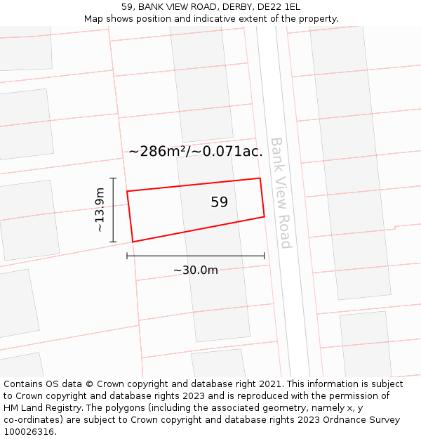 59, BANK VIEW ROAD, DERBY, DE22 1EL: Plot and title map