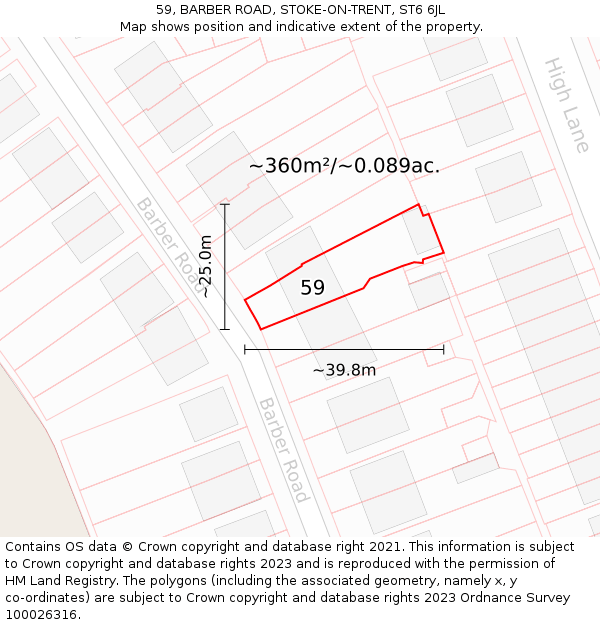 59, BARBER ROAD, STOKE-ON-TRENT, ST6 6JL: Plot and title map