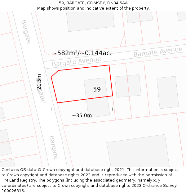59, BARGATE, GRIMSBY, DN34 5AA: Plot and title map
