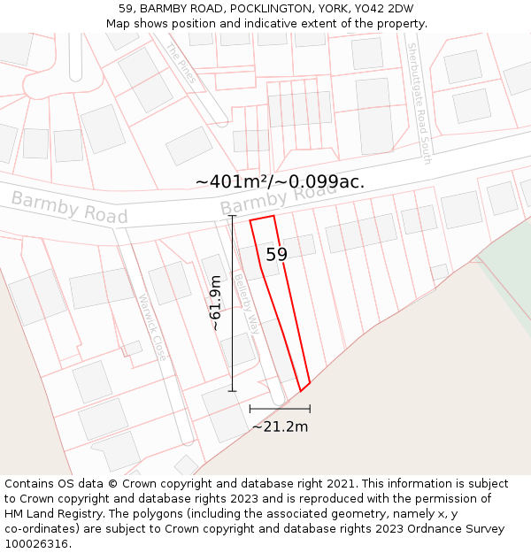 59, BARMBY ROAD, POCKLINGTON, YORK, YO42 2DW: Plot and title map