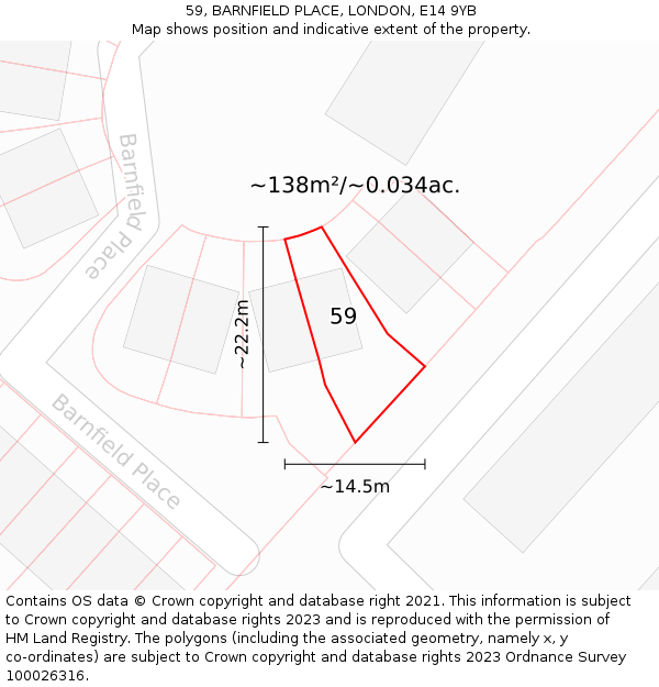 59, BARNFIELD PLACE, LONDON, E14 9YB: Plot and title map