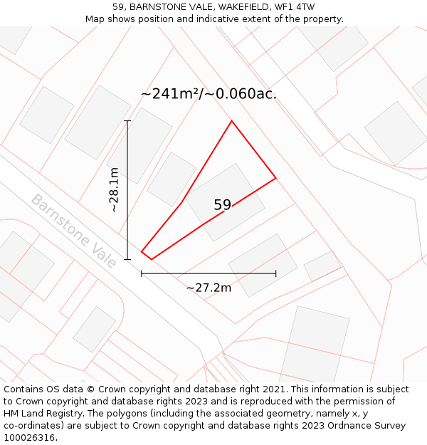 59, BARNSTONE VALE, WAKEFIELD, WF1 4TW: Plot and title map