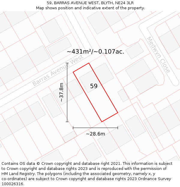 59, BARRAS AVENUE WEST, BLYTH, NE24 3LR: Plot and title map