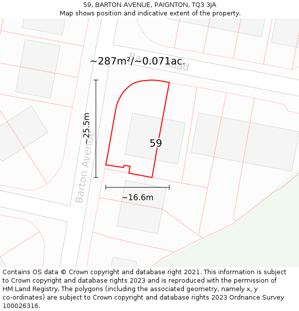 59, BARTON AVENUE, PAIGNTON, TQ3 3JA: Plot and title map