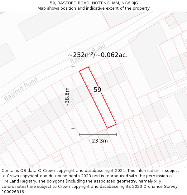59, BASFORD ROAD, NOTTINGHAM, NG6 0JG: Plot and title map
