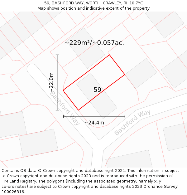 59, BASHFORD WAY, WORTH, CRAWLEY, RH10 7YG: Plot and title map