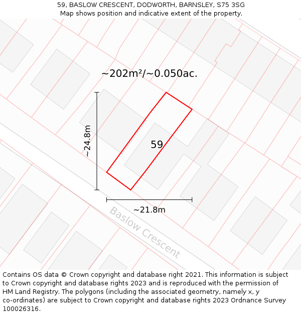 59, BASLOW CRESCENT, DODWORTH, BARNSLEY, S75 3SG: Plot and title map
