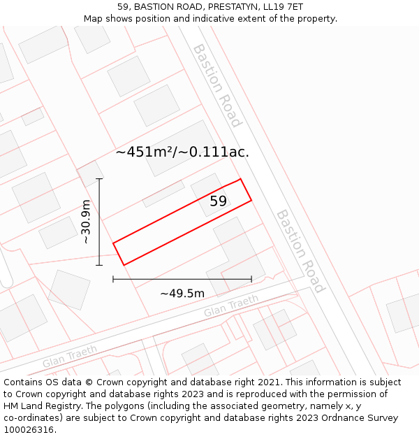 59, BASTION ROAD, PRESTATYN, LL19 7ET: Plot and title map