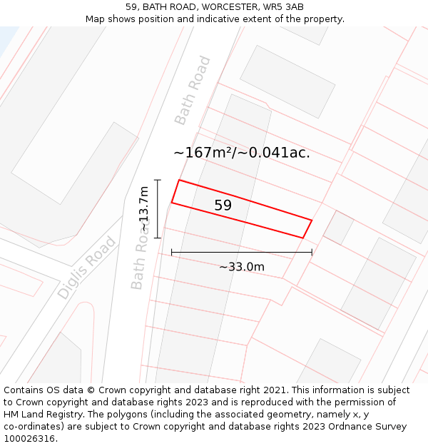 59, BATH ROAD, WORCESTER, WR5 3AB: Plot and title map