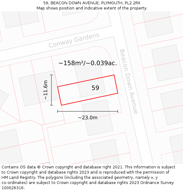 59, BEACON DOWN AVENUE, PLYMOUTH, PL2 2RX: Plot and title map