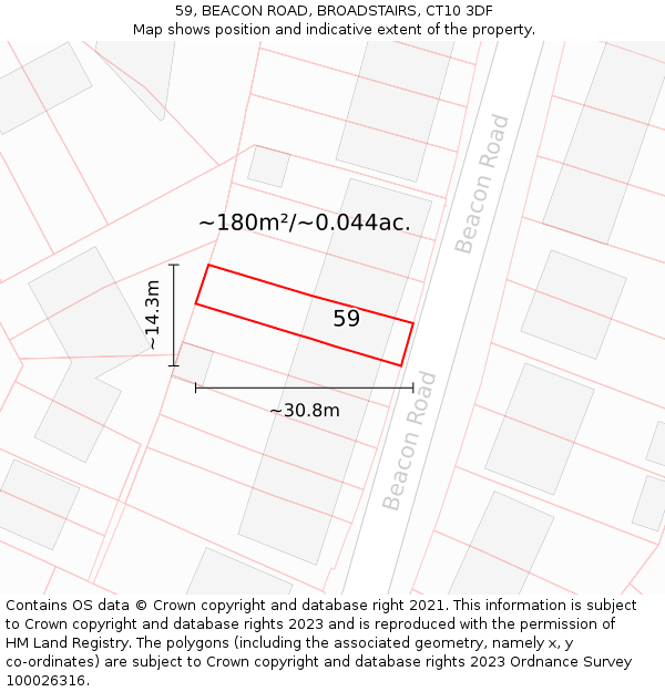 59, BEACON ROAD, BROADSTAIRS, CT10 3DF: Plot and title map