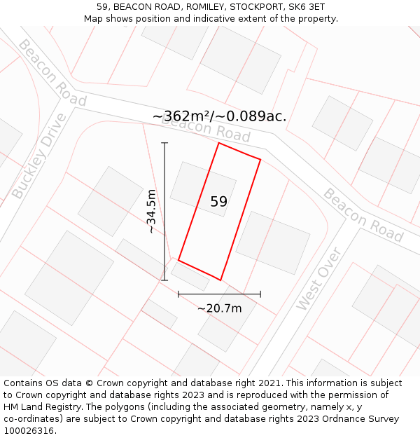 59, BEACON ROAD, ROMILEY, STOCKPORT, SK6 3ET: Plot and title map