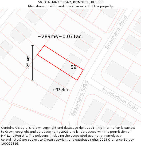 59, BEAUMARIS ROAD, PLYMOUTH, PL3 5SB: Plot and title map