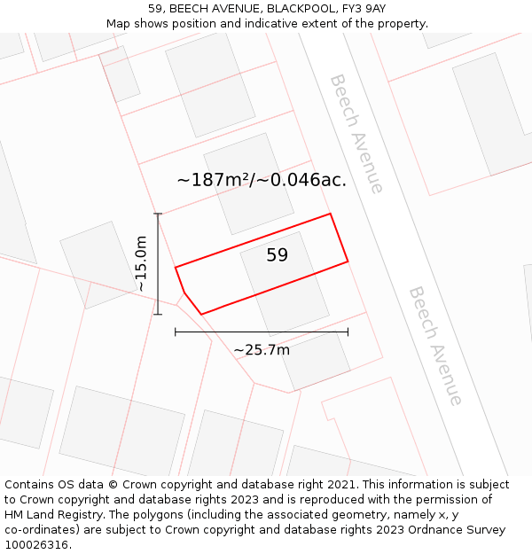 59, BEECH AVENUE, BLACKPOOL, FY3 9AY: Plot and title map