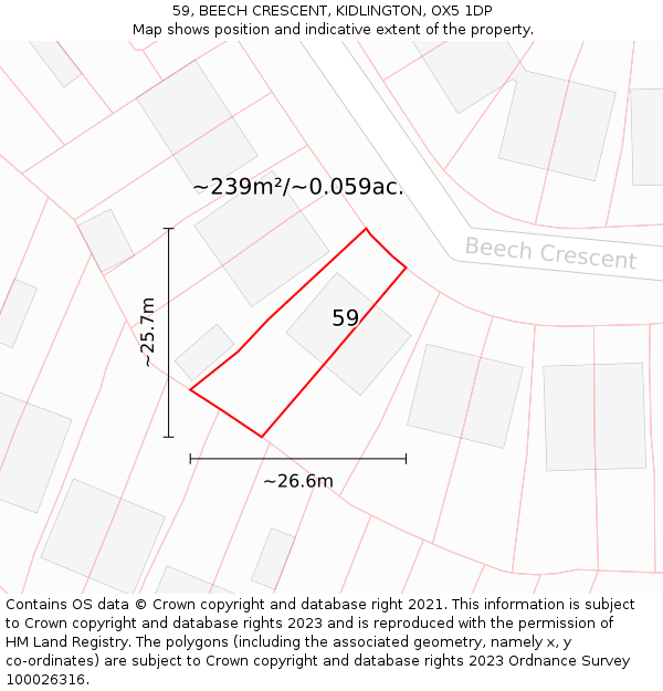 59, BEECH CRESCENT, KIDLINGTON, OX5 1DP: Plot and title map