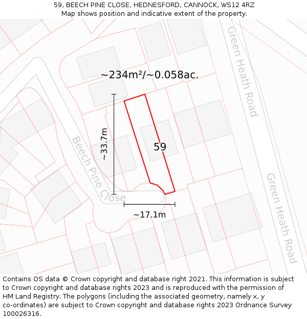 59, BEECH PINE CLOSE, HEDNESFORD, CANNOCK, WS12 4RZ: Plot and title map