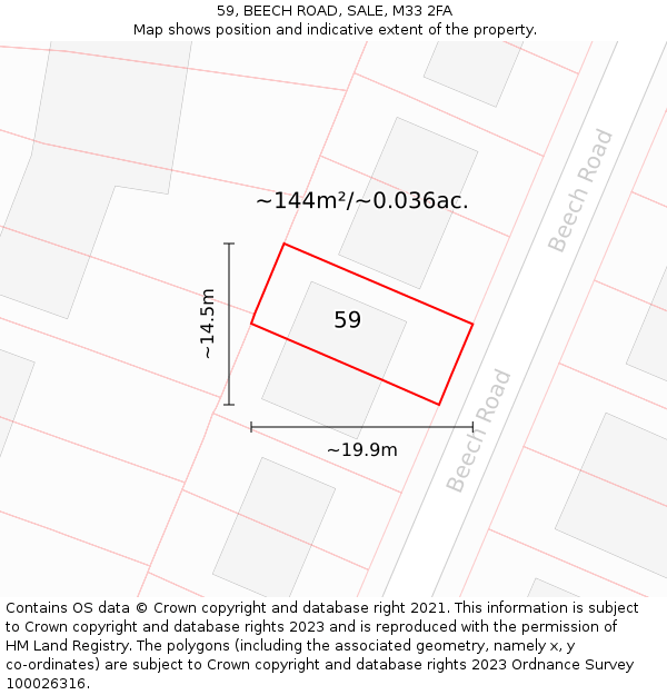 59, BEECH ROAD, SALE, M33 2FA: Plot and title map