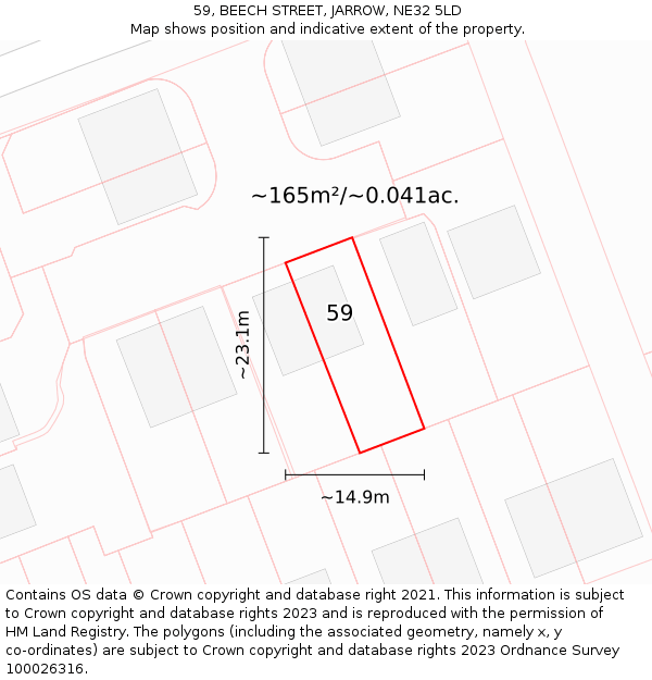59, BEECH STREET, JARROW, NE32 5LD: Plot and title map