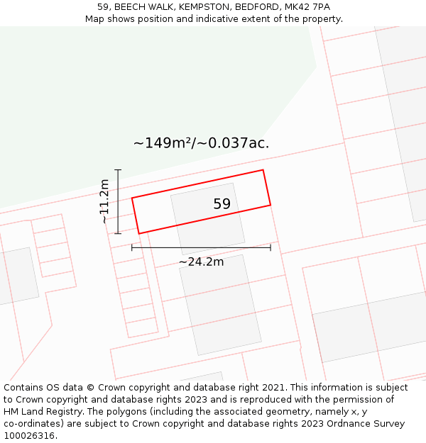 59, BEECH WALK, KEMPSTON, BEDFORD, MK42 7PA: Plot and title map